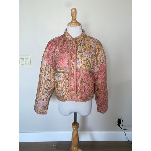 7 FOR ALL Mankind Quilted Crop Patchwork Barn Jacket Size Large - Picture 1 of 5